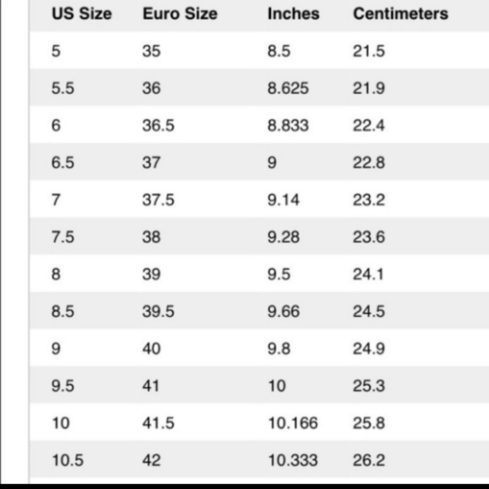SHOE SIZE CHART
